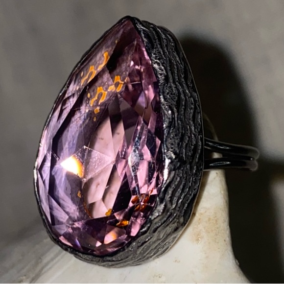 Gorgeous Pink Kunzite Handcrafted 925 Sterling Silver teardrop facet cut Ring - Picture 1 of 11